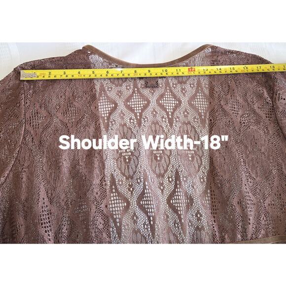 Vintage Lace Cardigan Kimono Top Sz 18/20 Medium Brown Fringe Boho Hippie USA - Picture 14 of 16